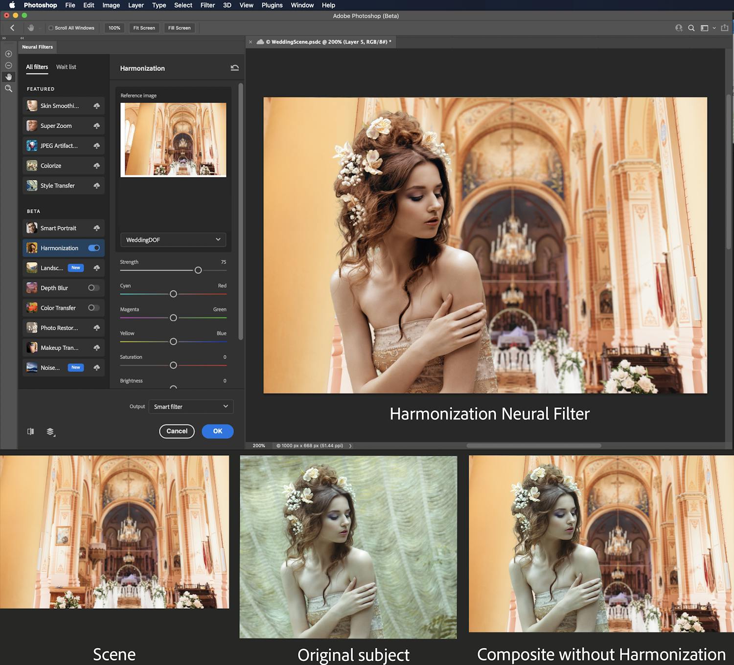 photoshop neural filter harmonization Bilder settes sammen i Photoshop
